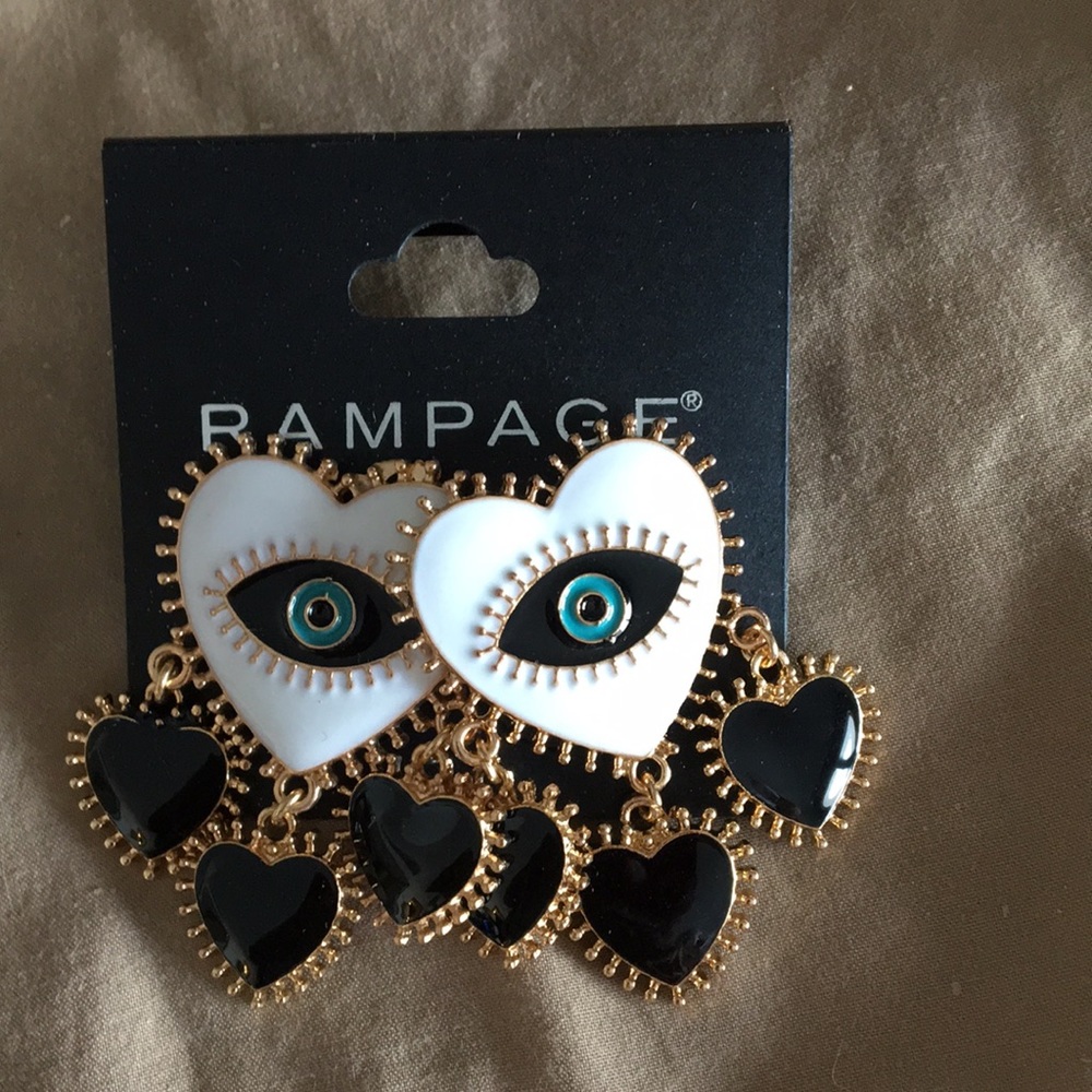 Interesting Rampage Enamel quadruple Hearts Evil eye Earrings